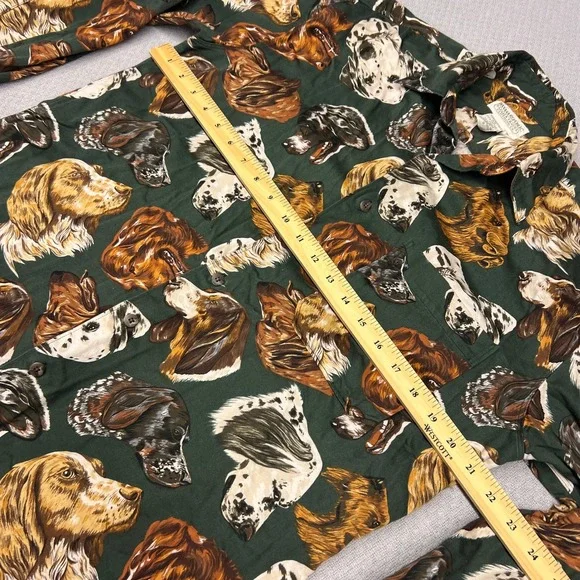 Vtg Banana Republic Shirt Mens S Green Safari Dog All Over Print Retro 90s